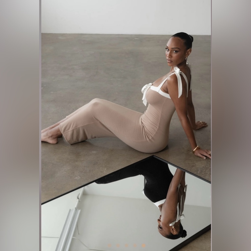 JLUXLABEL Black Ribbed Tie Front Bodycon Midi Dress - Picture 4 of 6